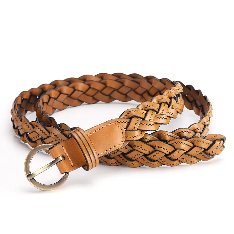 Korean fashion 3 strands of crushed cowhide woven candy thin ladies belt mixed batch women's leather belt wholesale