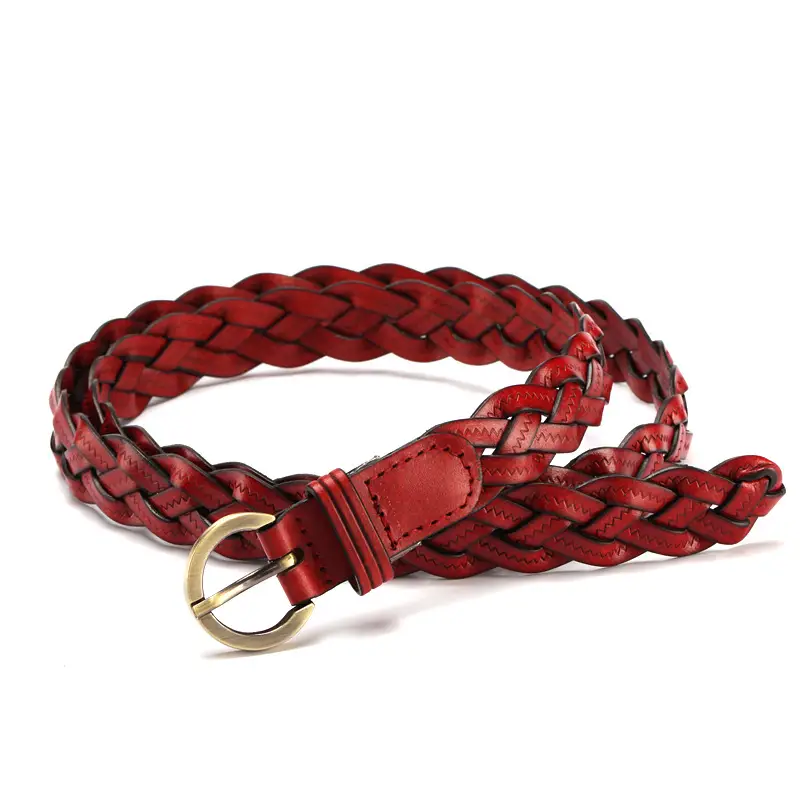 Korean fashion 3 strands of crushed cowhide woven candy thin ladies belt mixed batch women's leather belt wholesale