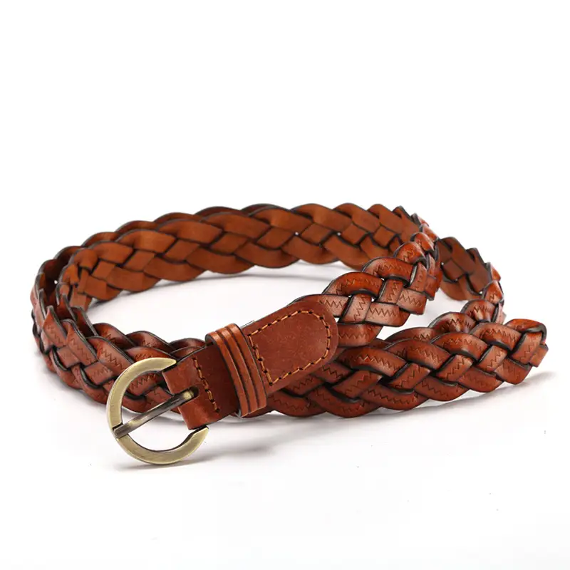 Korean fashion 3 strands of crushed cowhide woven candy thin ladies belt mixed batch women's leather belt wholesale