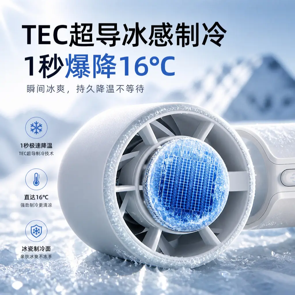 2026 New Model Colorful Mini Semiconductor Ice Cooling Handheld Fan Outdoor Portable Refrigeration Turbine Neck Fan