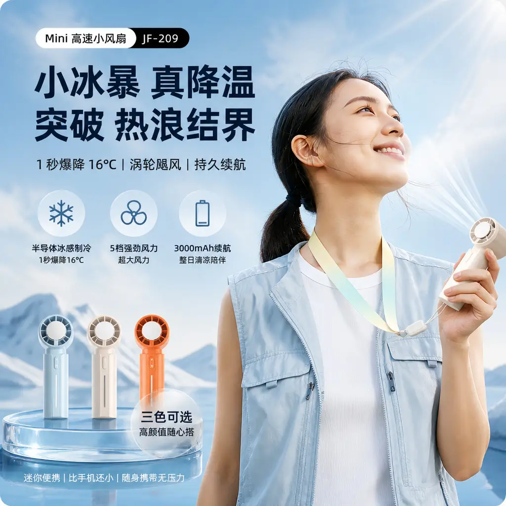 2026 New Model Colorful Mini Semiconductor Ice Cooling Handheld Fan Outdoor Portable Refrigeration Turbine Neck Fan — feature 1