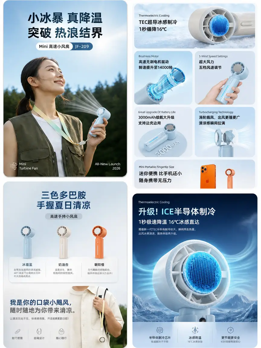2026 New Model Colorful Mini Semiconductor Ice Cooling Handheld Fan Outdoor Portable Refrigeration Turbine Neck Fan — feature 2