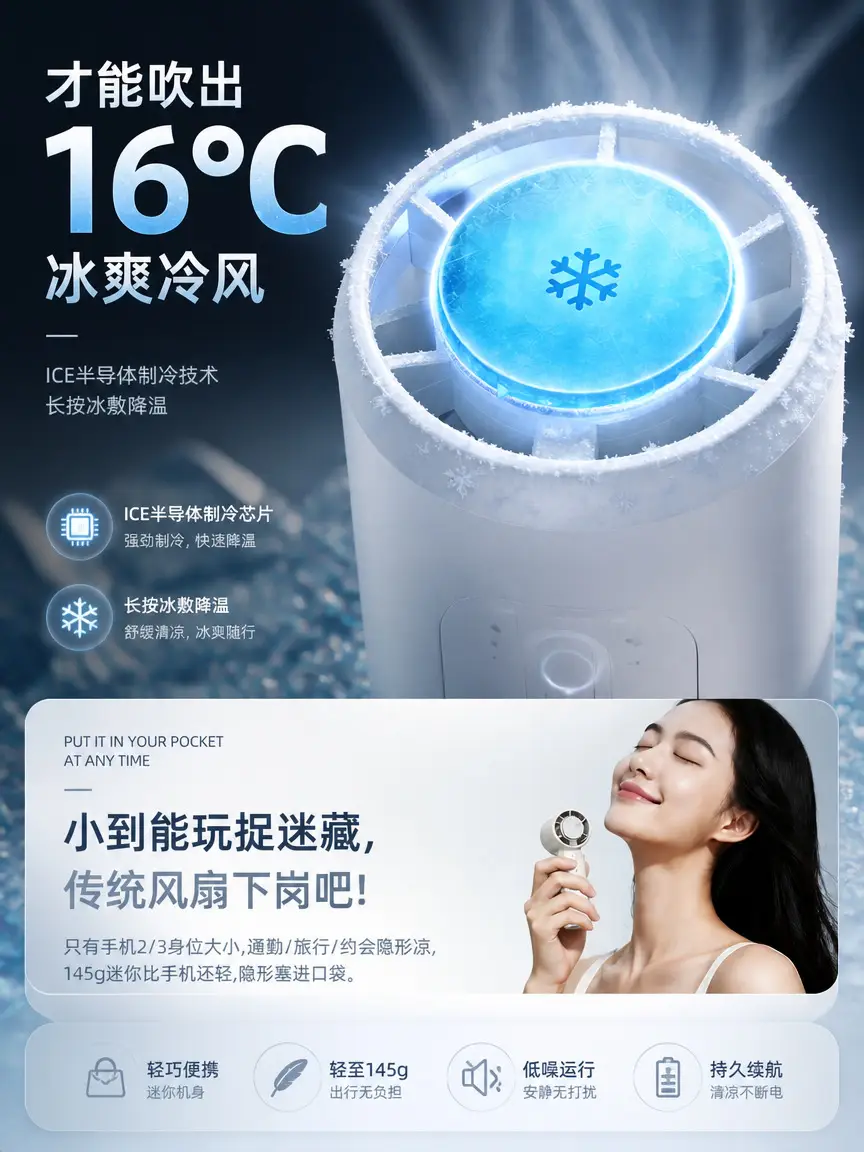 2026 New Model Colorful Mini Semiconductor Ice Cooling Handheld Fan Outdoor Portable Refrigeration Turbine Neck Fan — feature 4