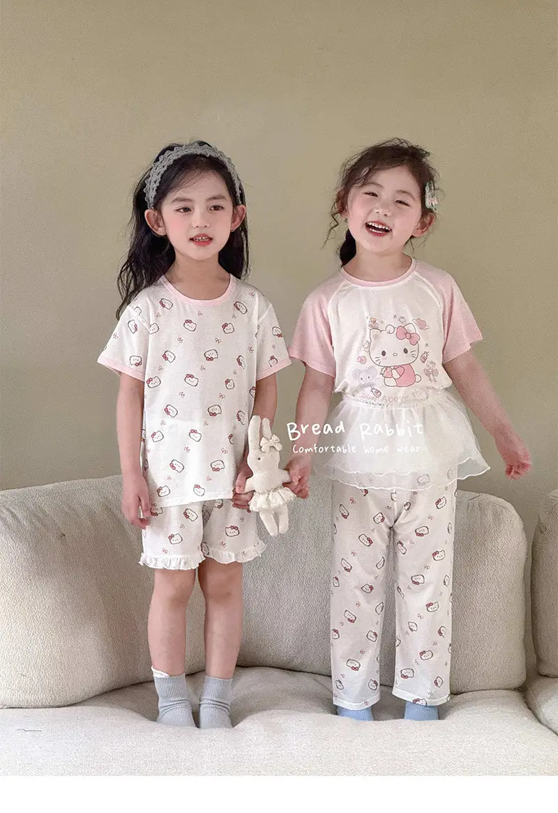 Bread Rabbit 2026 Summer Lyocell Class a Children's Homewear Set Girls' Cartoon Round Neck Children's Pajamas Summer Class a — feature 1