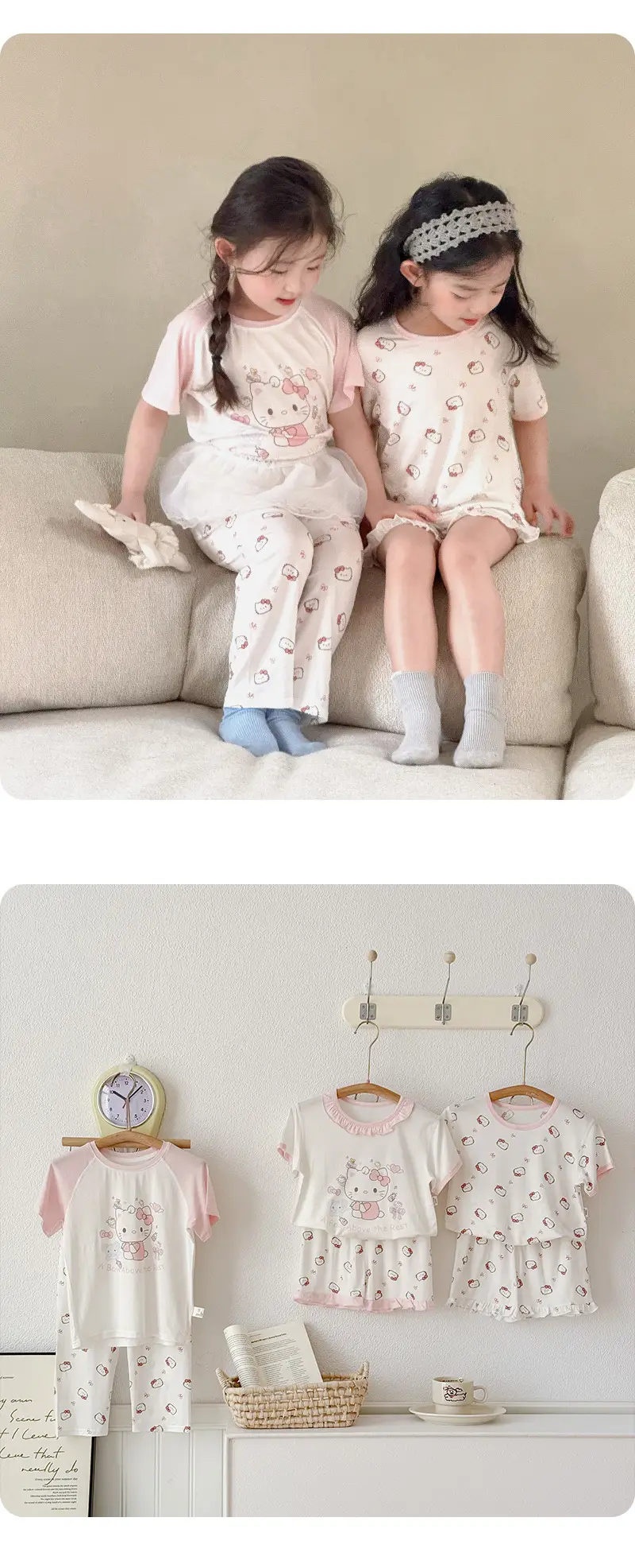 Bread Rabbit 2026 Summer Lyocell Class a Children's Homewear Set Girls' Cartoon Round Neck Children's Pajamas Summer Class a — feature 10