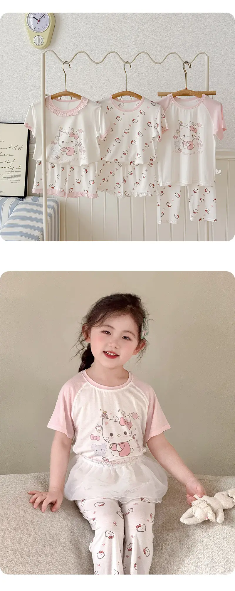 Bread Rabbit 2026 Summer Lyocell Class a Children's Homewear Set Girls' Cartoon Round Neck Children's Pajamas Summer Class a — feature 11