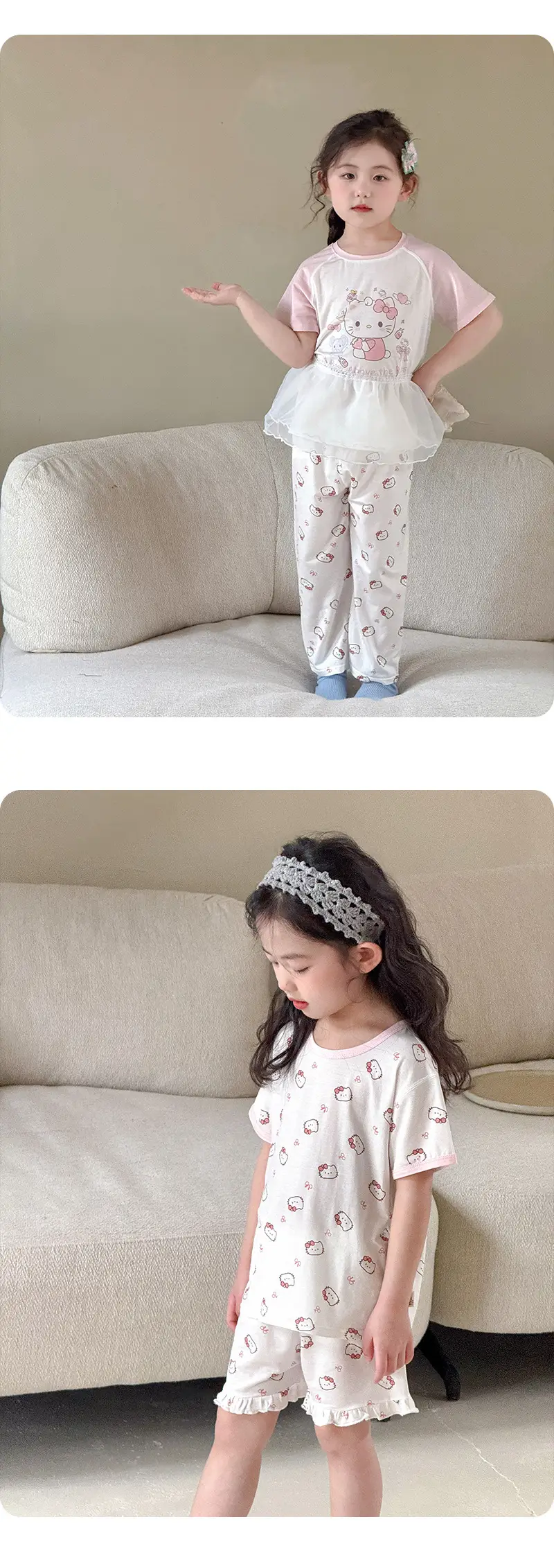 Bread Rabbit 2026 Summer Lyocell Class a Children's Homewear Set Girls' Cartoon Round Neck Children's Pajamas Summer Class a — feature 12