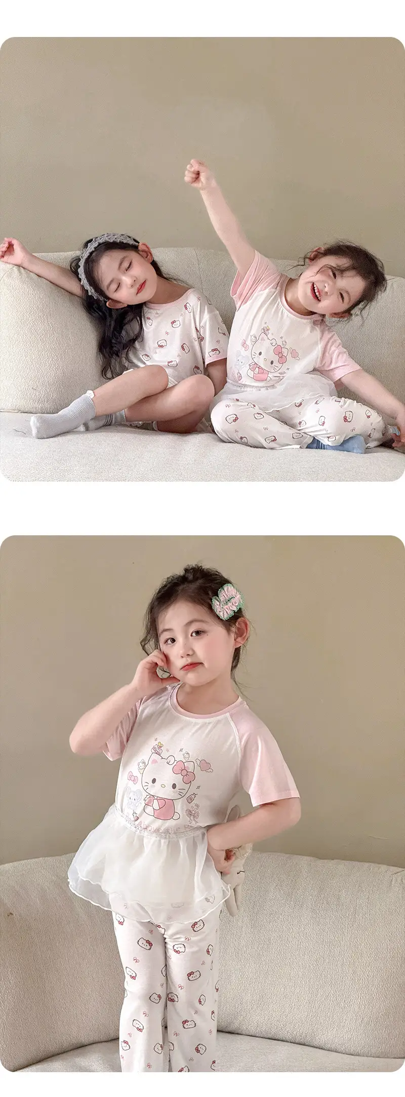 Bread Rabbit 2026 Summer Lyocell Class a Children's Homewear Set Girls' Cartoon Round Neck Children's Pajamas Summer Class a — feature 14