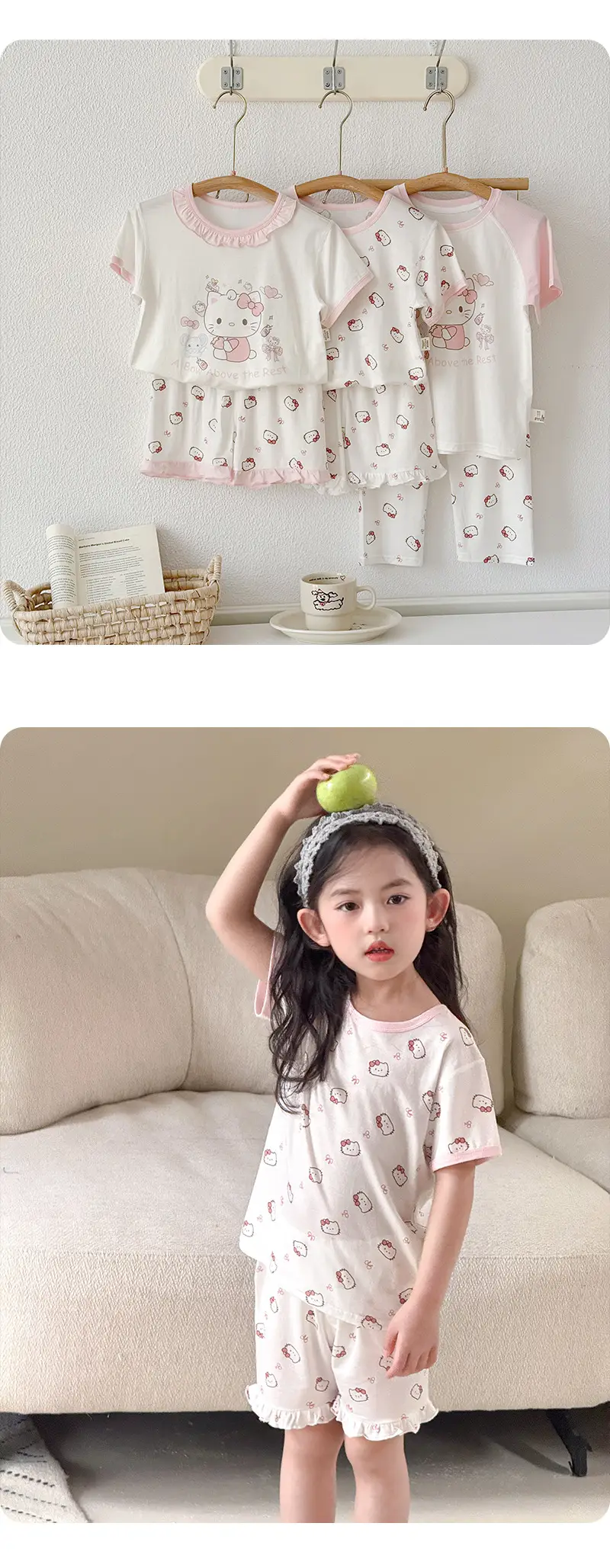 Bread Rabbit 2026 Summer Lyocell Class a Children's Homewear Set Girls' Cartoon Round Neck Children's Pajamas Summer Class a — feature 15