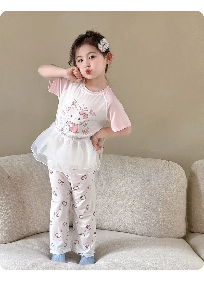 Bread Rabbit 2026 Summer Lyocell Class a Children's Homewear Set Girls' Cartoon Round Neck Children's Pajamas Summer Class a — feature 16