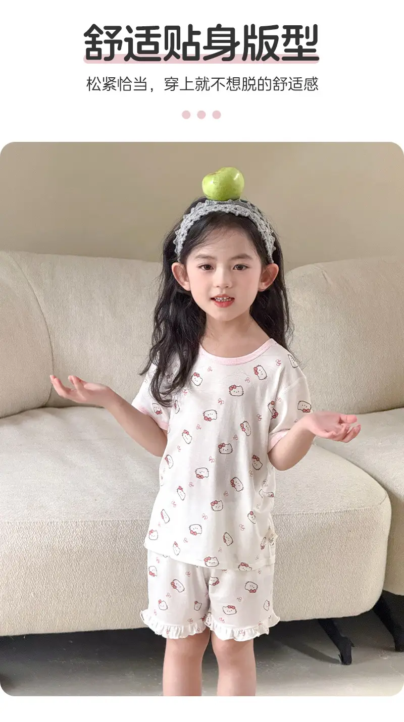 Bread Rabbit 2026 Summer Lyocell Class a Children's Homewear Set Girls' Cartoon Round Neck Children's Pajamas Summer Class a — feature 3