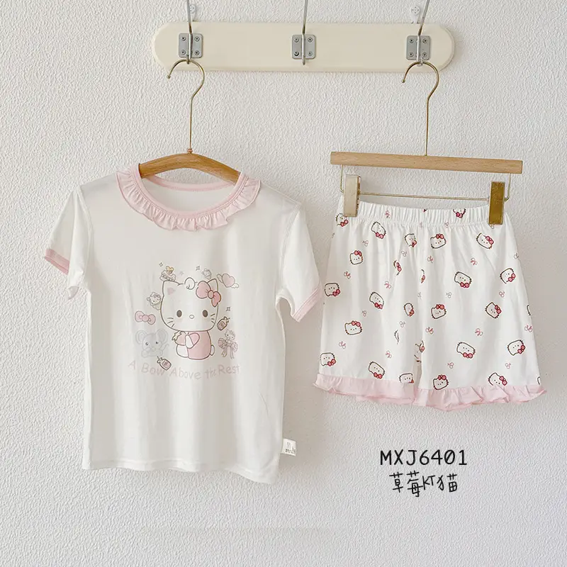 Bread Rabbit 2026 Summer Lyocell Class a Children's Homewear Set Girls' Cartoon Round Neck Children's Pajamas Summer Class a