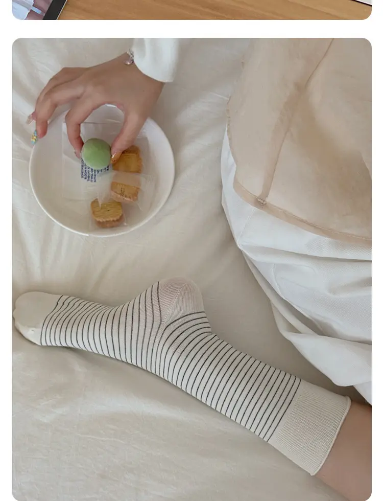 Vintage Striped Socks for Women, Spring and Summer Japanese Style Casual Mid-Calf Maternity Socks, Same Style as on Xiaohongshu, Seamless Cotton Slouch Socks — feature 12