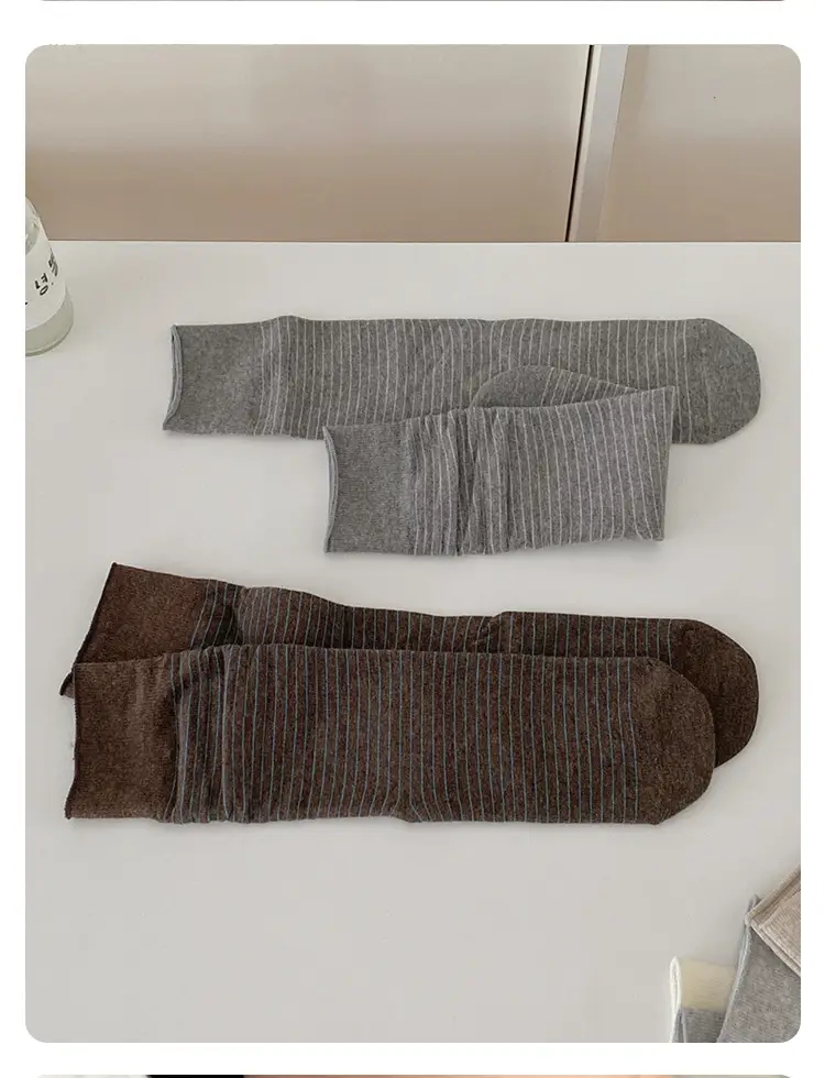 Vintage Striped Socks for Women, Spring and Summer Japanese Style Casual Mid-Calf Maternity Socks, Same Style as on Xiaohongshu, Seamless Cotton Slouch Socks — feature 13