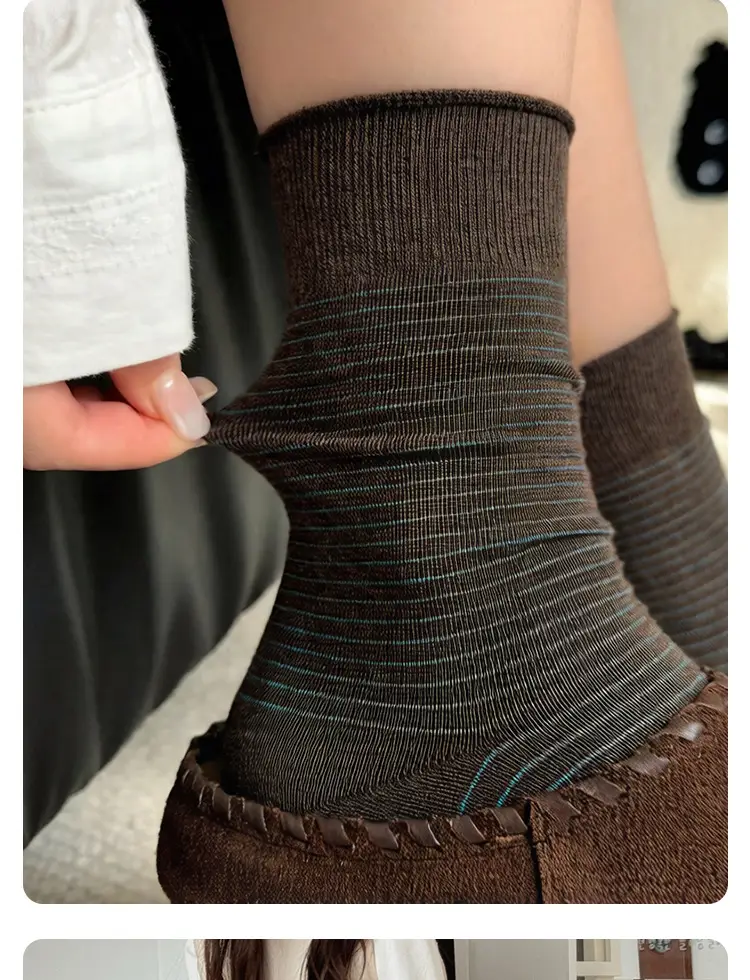 Vintage Striped Socks for Women, Spring and Summer Japanese Style Casual Mid-Calf Maternity Socks, Same Style as on Xiaohongshu, Seamless Cotton Slouch Socks — feature 14