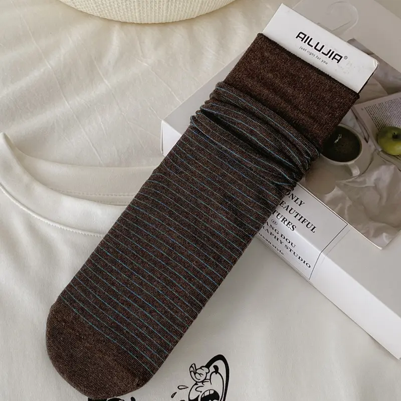 Vintage Striped Socks for Women, Spring and Summer Japanese Style Casual Mid-Calf Maternity Socks, Same Style as on Xiaohongshu, Seamless Cotton Slouch Socks
