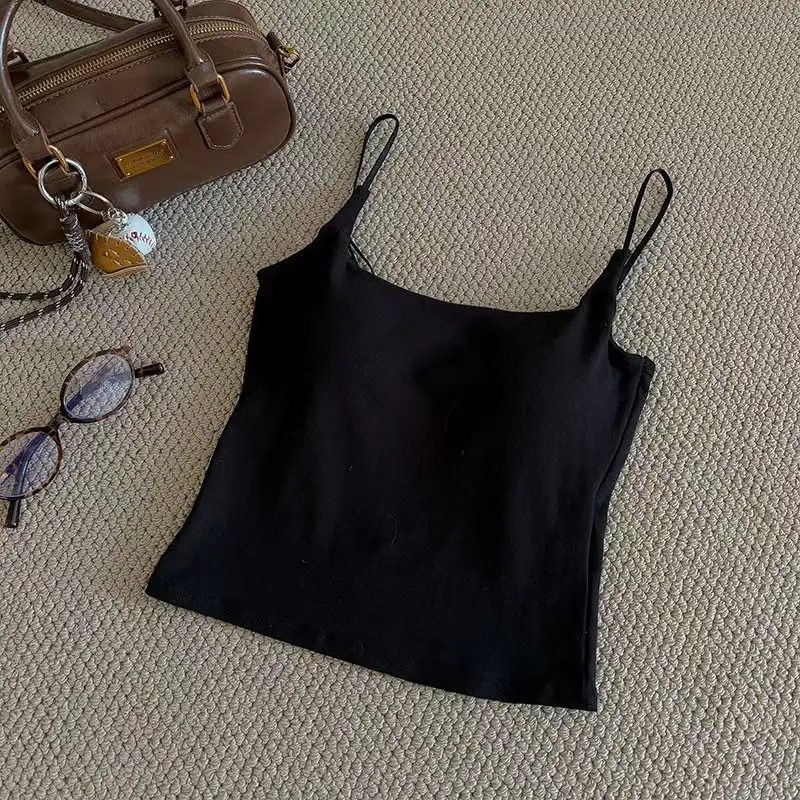 702 # Hot Girl's Simple Solid Color Camisole with Chest Pads, Beautiful Back Design, Versatile Base Layer, Slim Fit, Pure Cotton Top — feature 10