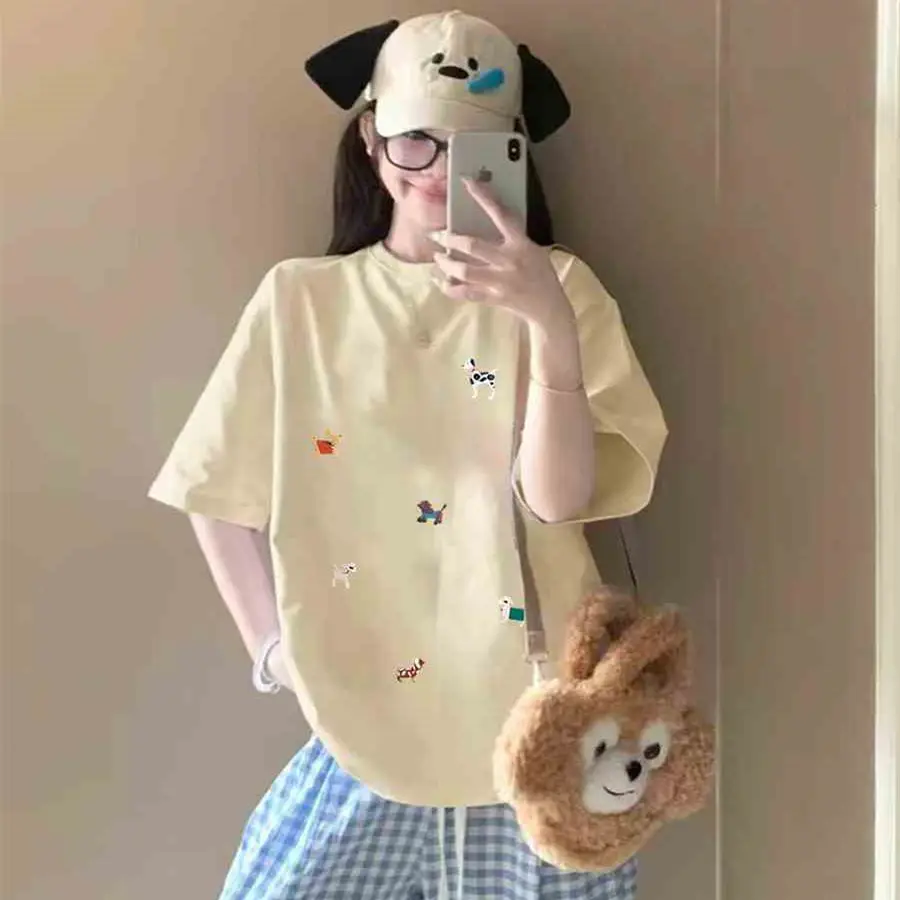 100% Pure Cotton T-Shirt for Women, Loose-Fitting Korean Style, Lazy Style, Rose Red Short-Sleeved Summer Design Top, 2026 New Style