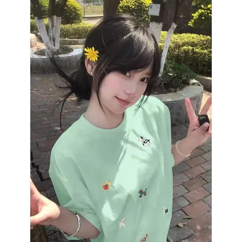 100% Pure Cotton T-Shirt for Women, Loose-Fitting Korean Style, Lazy Style, Rose Red Short-Sleeved Summer Design Top, 2026 New Style
