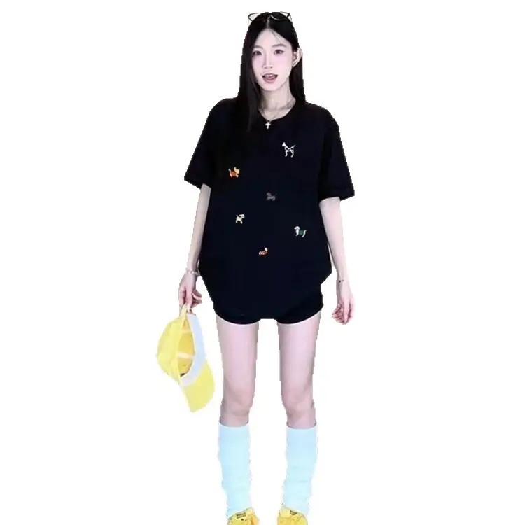 100% Pure Cotton T-Shirt for Women, Loose-Fitting Korean Style, Lazy Style, Rose Red Short-Sleeved Summer Design Top, 2026 New Style