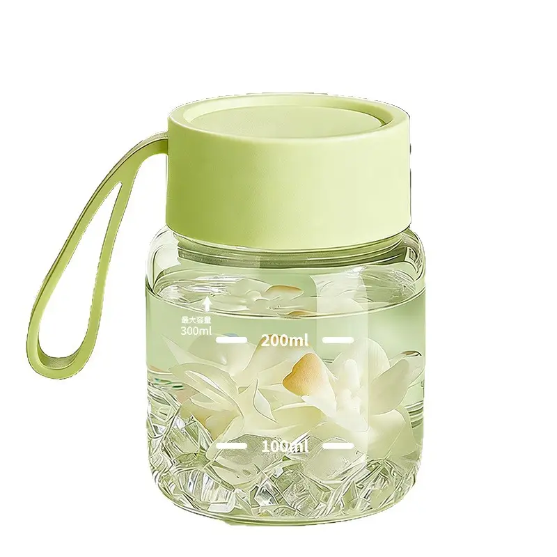 Glass Water Cup for Girls, High Aesthetic Value, Portable High Borosilicate Coffee Cup, Breakfast Cup, Graduated Hand Warmer Cup, Handy Cup