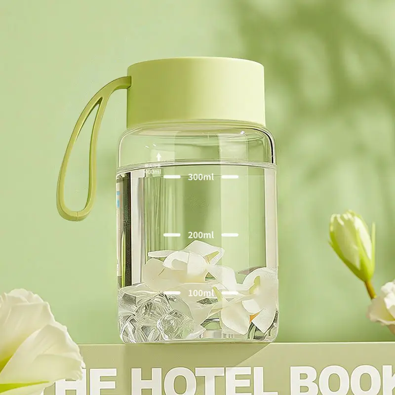 Glass Water Cup for Girls, High Aesthetic Value, Portable High Borosilicate Coffee Cup, Breakfast Cup, Graduated Hand Warmer Cup, Handy Cup