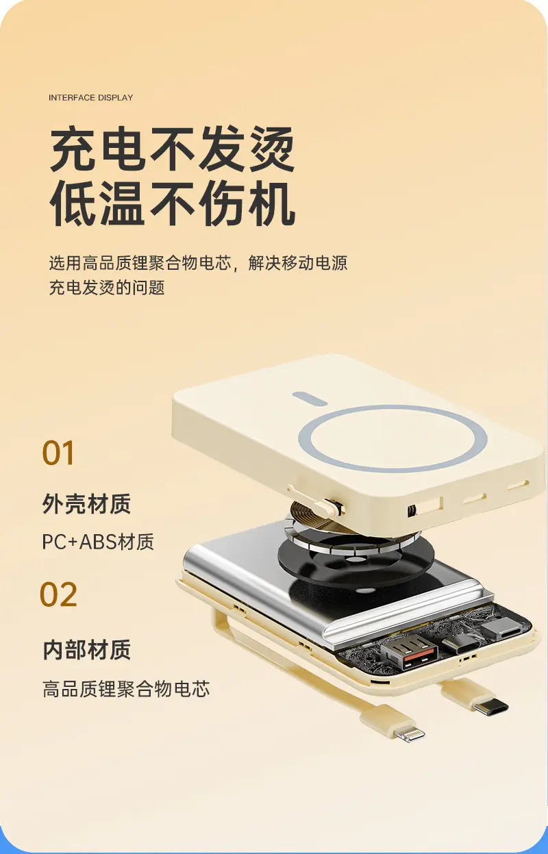 Cross-Border National Standard 3C Certified Magnetic Power Bank with Built-In Cable, Wireless Charging, Magsafe Fast Charging, Customized Mobile Power Supply — feature 11