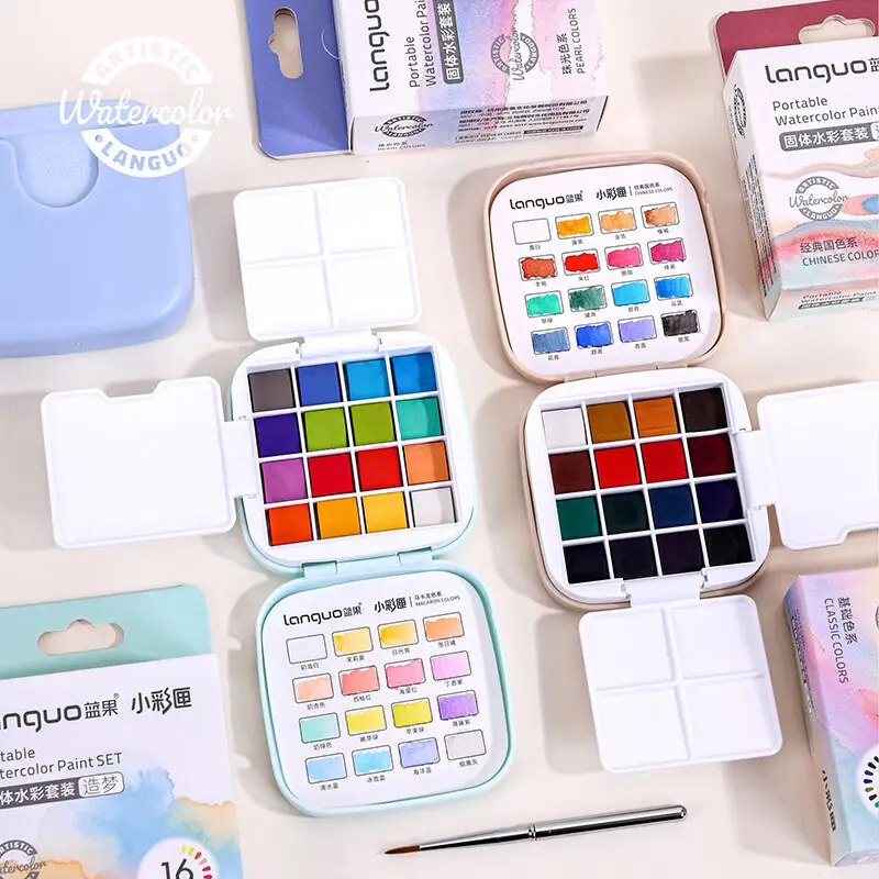 Blue Fruit S618 Solid Watercolor Set with Rich Colors, Mini Paint Box, Portable Painting Tools for Beginners and Travel