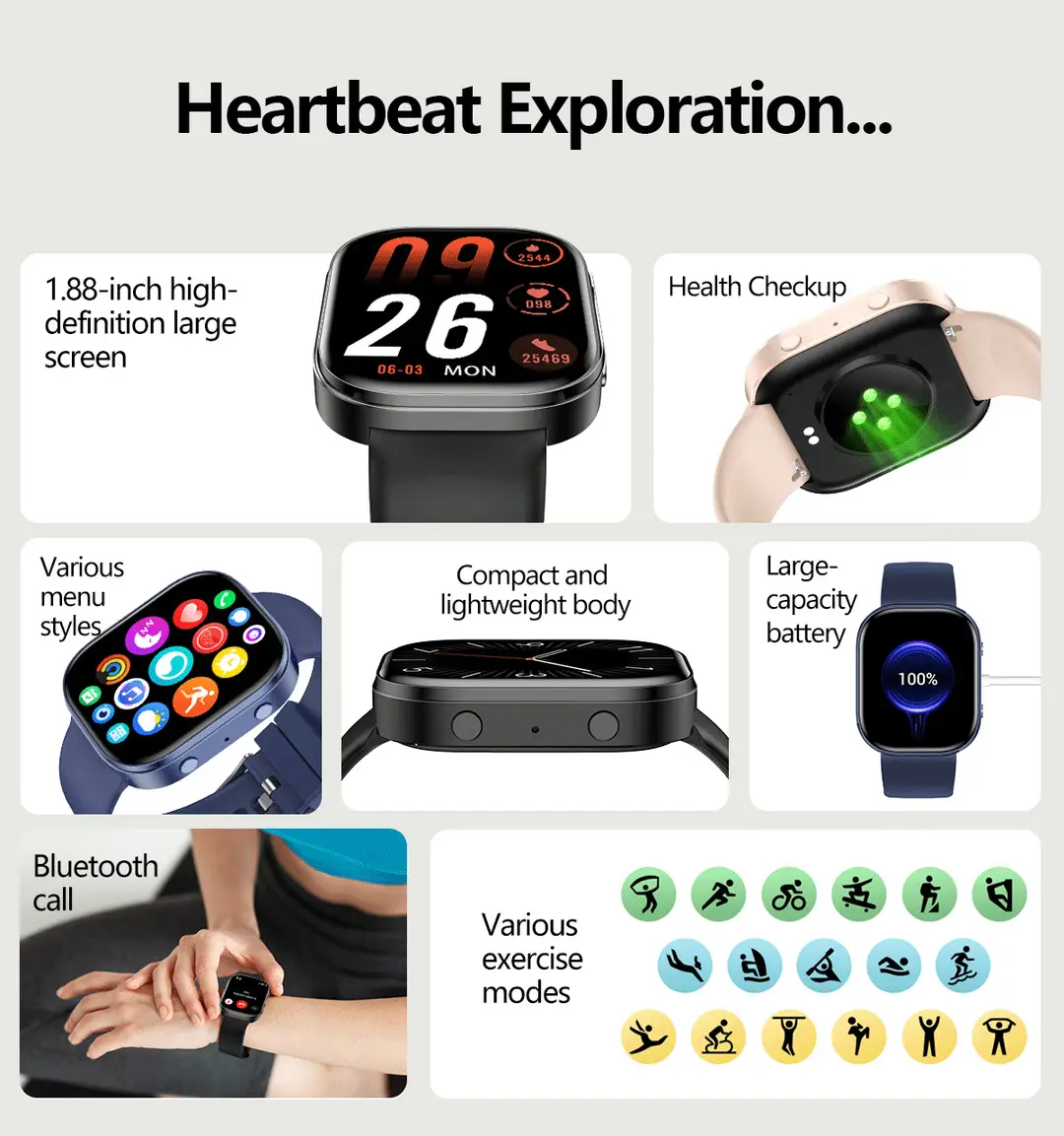 New Y3 Smart Watch with Bluetooth Calling, Heart Rate and Blood Oxygen Monitoring, Exercise Tracking, Customizable Watch Face, Cross-Border Watch — feature 2