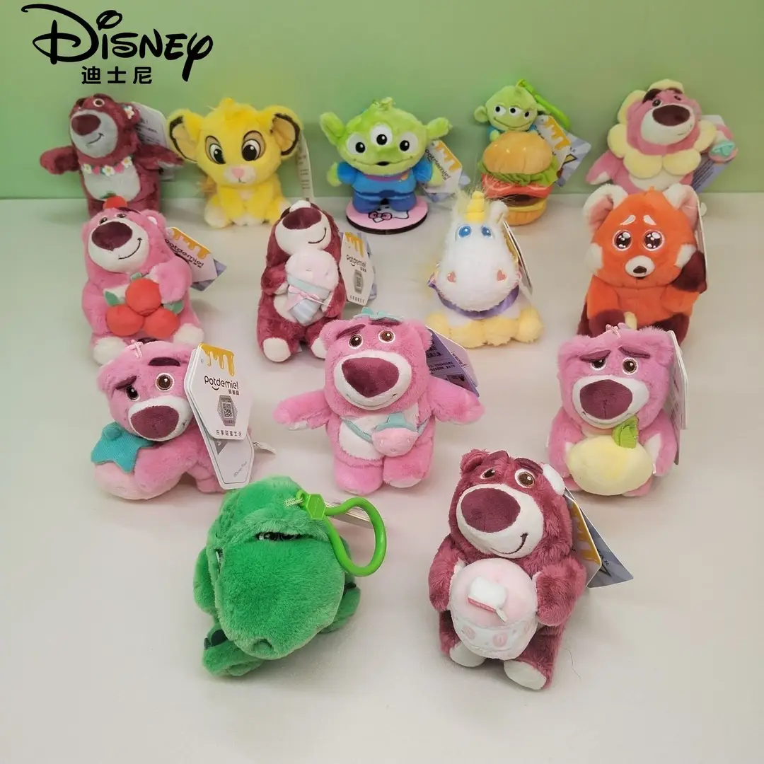Disney Genuine Strawberry Bear Pendant, Three-Eyed Doll Keychain, Plush Toy Backpack Decoration