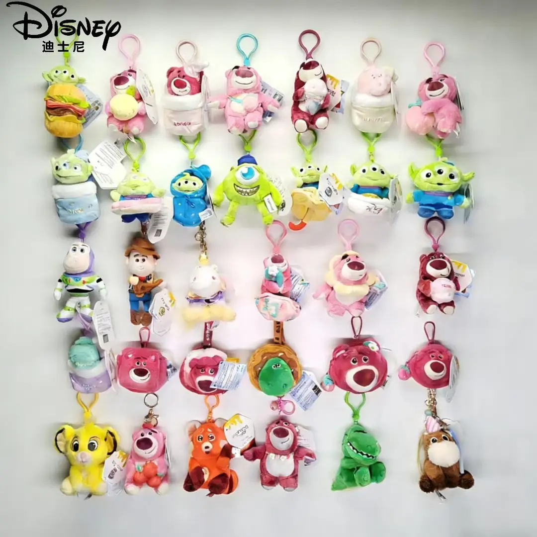 Disney Genuine Strawberry Bear Pendant, Three-Eyed Doll Keychain, Plush Toy Backpack Decoration