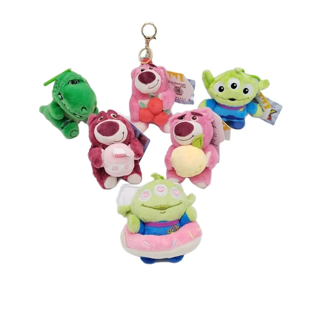 Disney Genuine Strawberry Bear Pendant, Three-Eyed Doll Keychain, Plush Toy Backpack Decoration