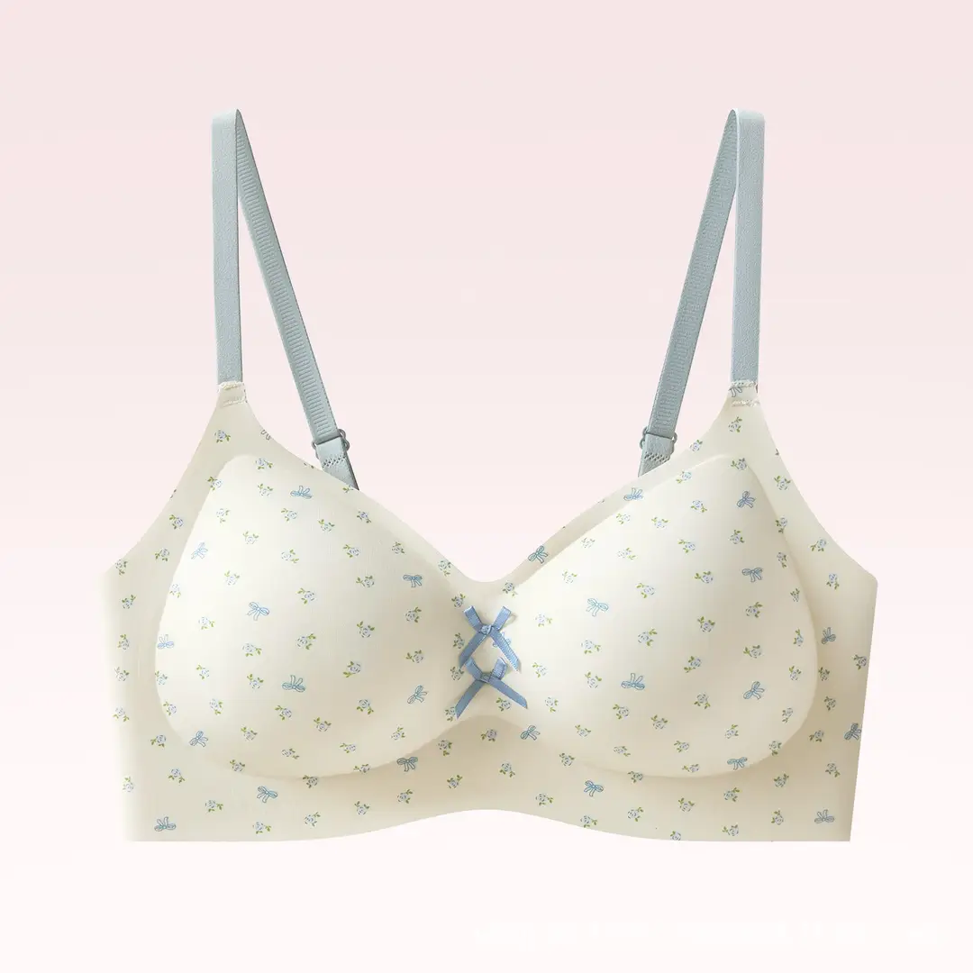 Fresh Pastoral Style Seamless Beauty Back Bra for Girls, Anti-Sagging Floral Jelly Gel Small Chest Push-Up Bra for Women