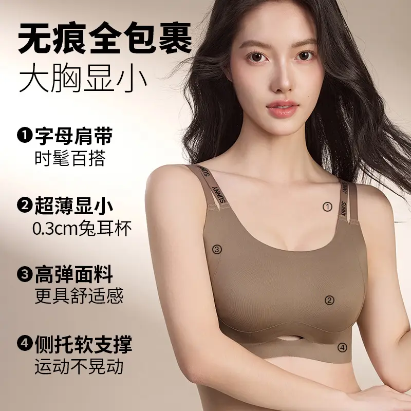 Double-Layer Lift-Up Bra for Large Busts, Jelly Strip Seamless Underwear for Women, Soft Support, Push-Up, Elastic, Sexy Bra