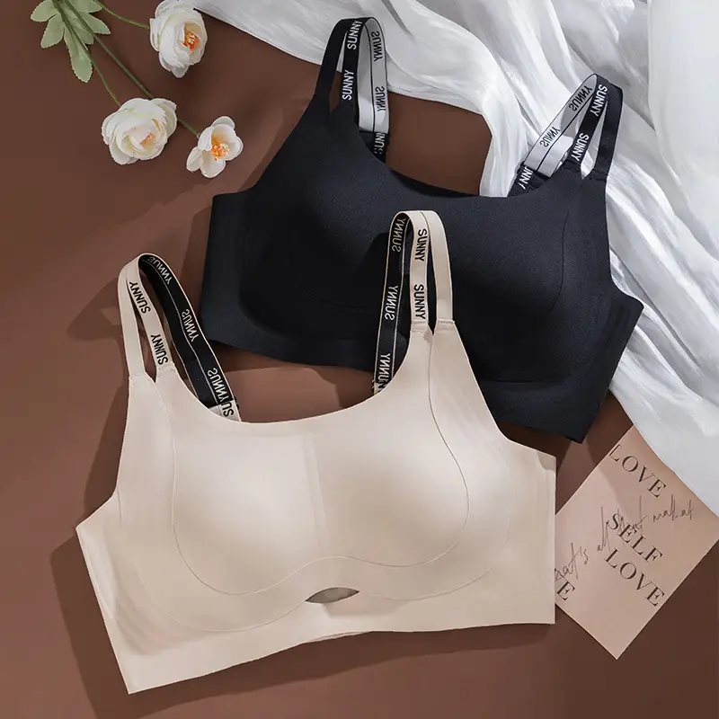 Double-Layer Lift-Up Bra for Large Busts, Jelly Strip Seamless Underwear for Women, Soft Support, Push-Up, Elastic, Sexy Bra