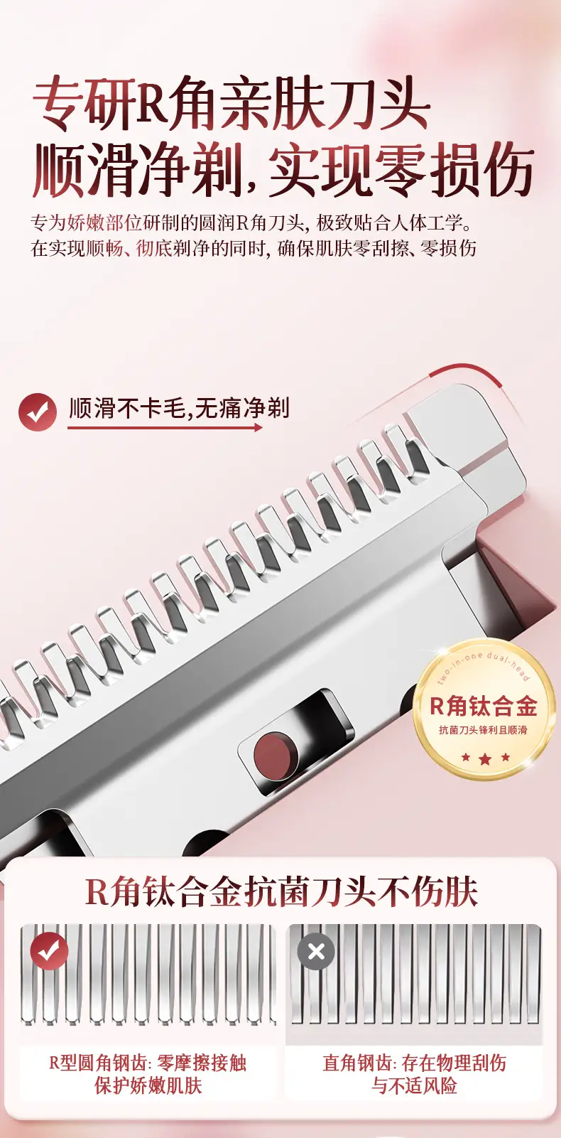 Cross-Border Electric Hair Removal Device for Women, Double-Head Shaver, Private Area Hair Trimmer, Electric Shaver, Women's Hair Removal Device — feature 13