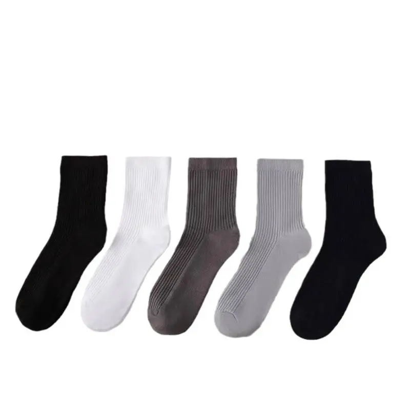 [Boxed] 7A Grade Antibacterial and Deodorant Socks, Double-Needle Pure Cotton Mid-Calf Socks, Men's and Women's All-Season Solid Color Business Socks