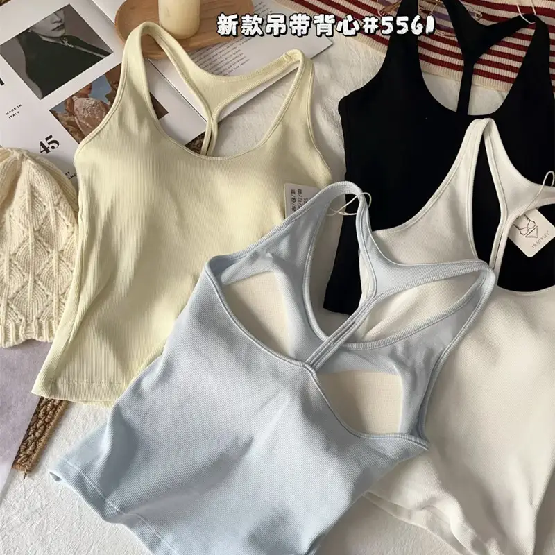 5561 Spring/Summer New Style Backless Camisole Tank Top for Women with Built-In Bra Pads, Versatile for Layering or Wearing Alone, Short Top