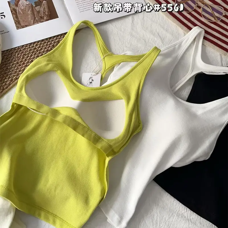 5561 Spring/Summer New Style Backless Camisole Tank Top for Women with Built-In Bra Pads, Versatile for Layering or Wearing Alone, Short Top — feature 5