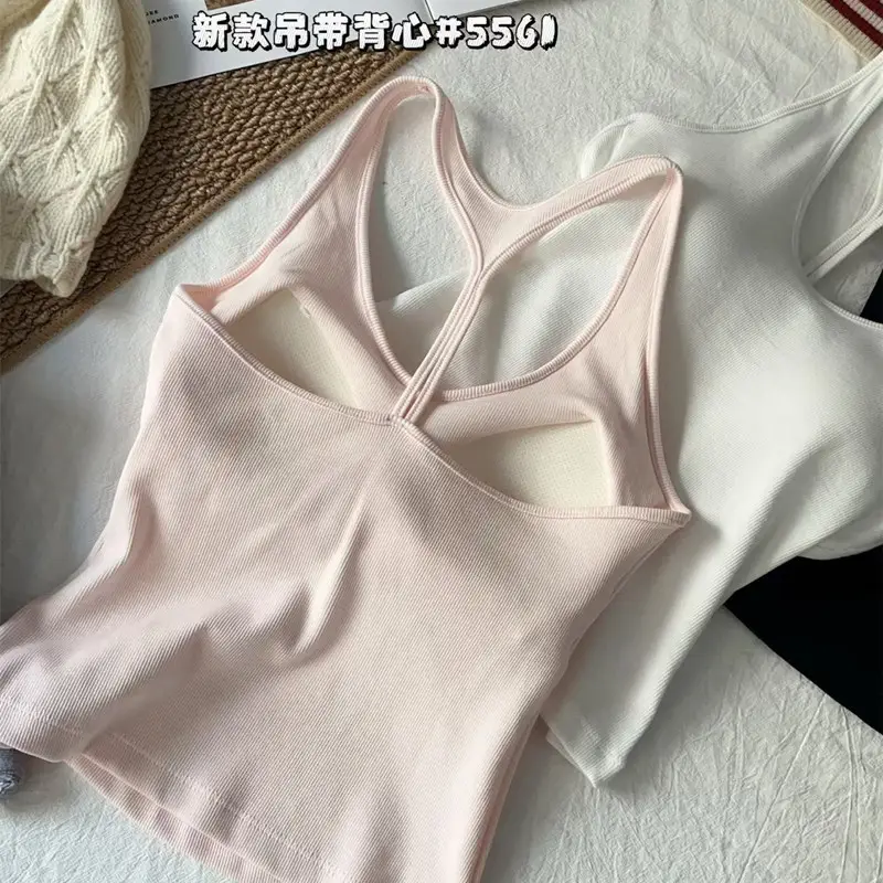 5561 Spring/Summer New Style Backless Camisole Tank Top for Women with Built-In Bra Pads, Versatile for Layering or Wearing Alone, Short Top — feature 6