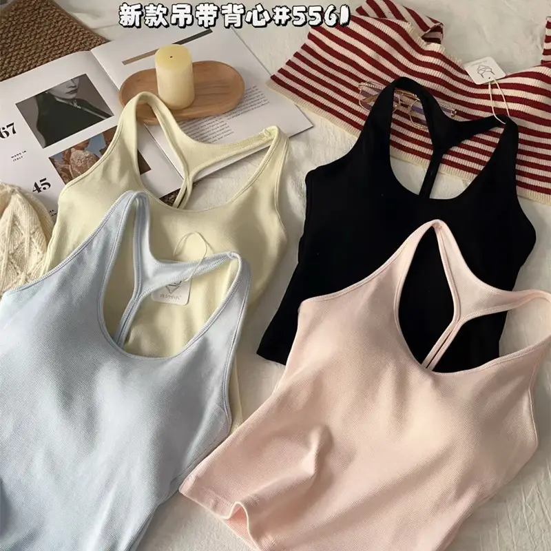 5561 Spring/Summer New Style Backless Camisole Tank Top for Women with Built-In Bra Pads, Versatile for Layering or Wearing Alone, Short Top — feature 8