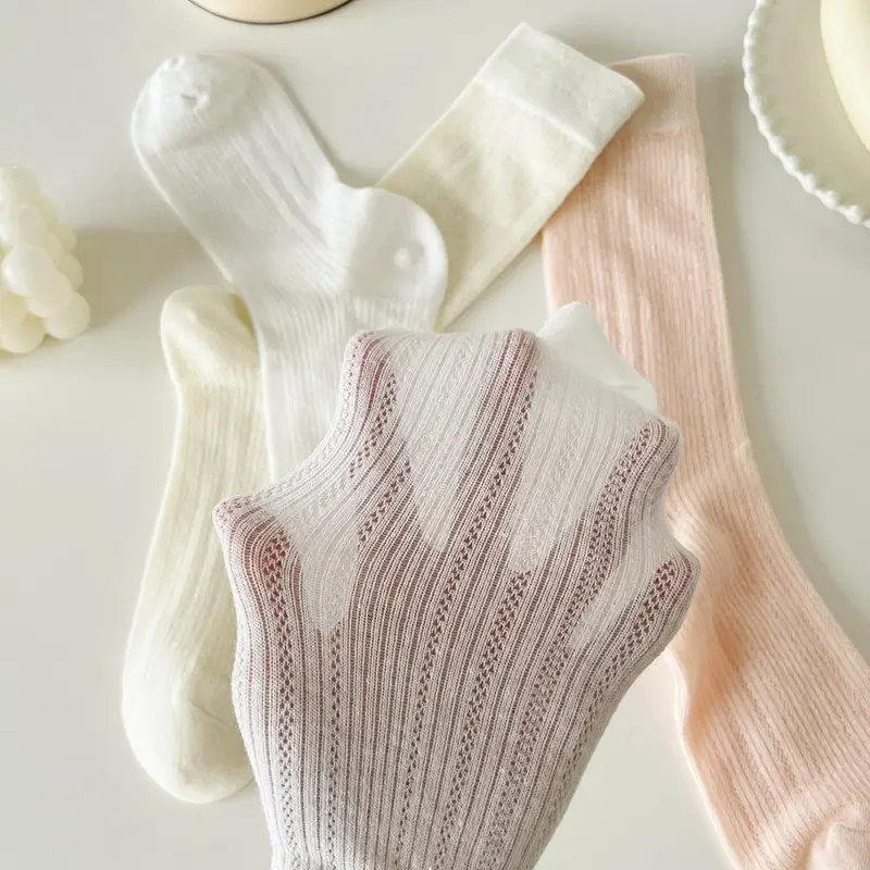Ballet-Style Slouch Socks for Women, Spring and Summer Thin Mesh, Sweat-Absorbent, Breathable, Solid Color Mid-Calf Socks, Versatile Ins Socks