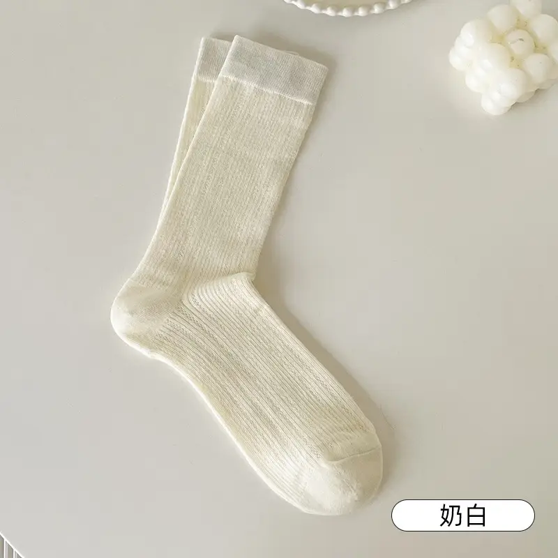 Ballet-Style Slouch Socks for Women, Spring and Summer Thin Mesh, Sweat-Absorbent, Breathable, Solid Color Mid-Calf Socks, Versatile Ins Socks
