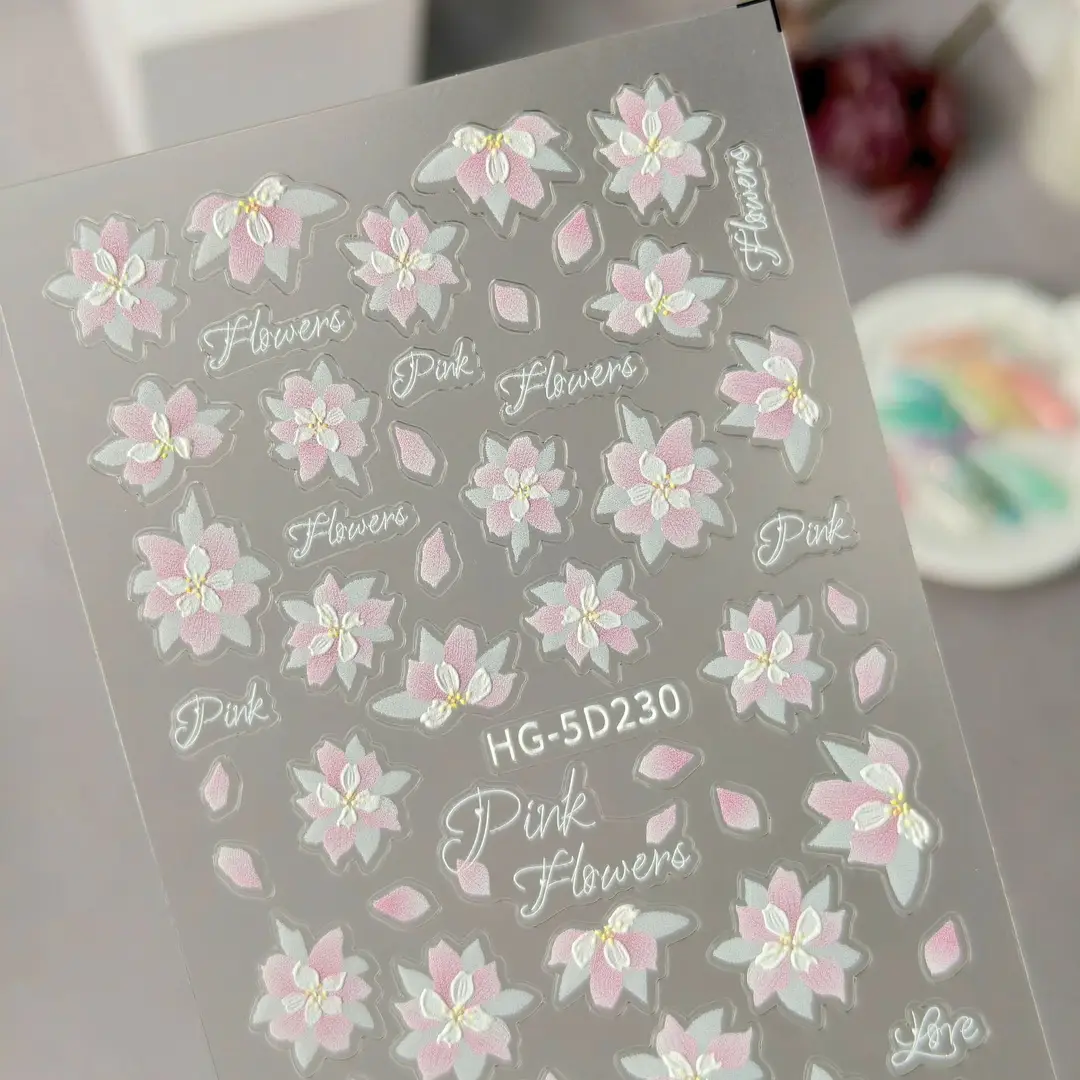 Spring Colorful Flower Nail Stickers, Various Mixed Designs, 3D Waterproof Flower 5D Embossed Nail Stickers, Hg Model