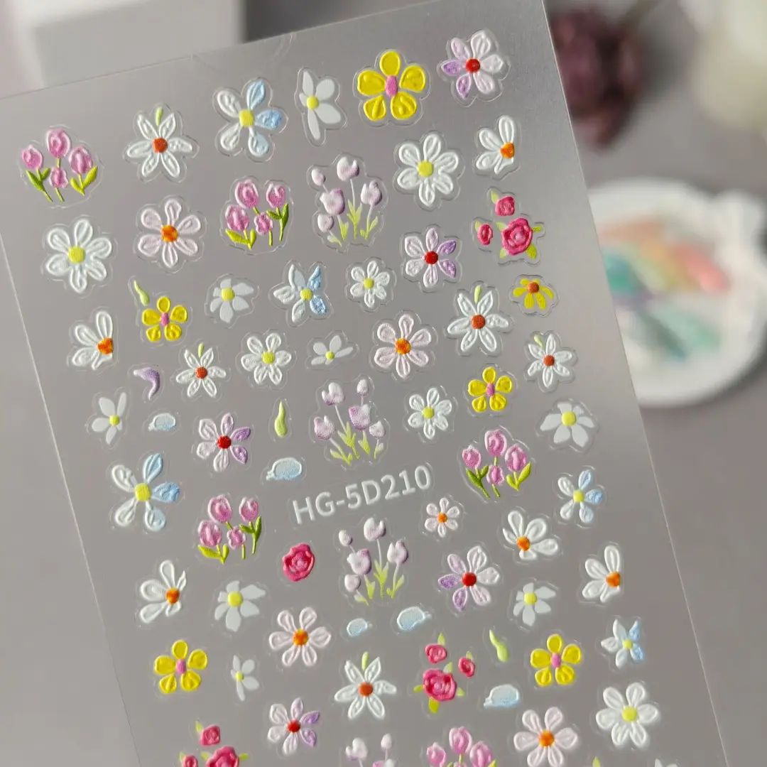 Spring Colorful Flower Nail Stickers, Various Mixed Designs, 3D Waterproof Flower 5D Embossed Nail Stickers, Hg Model — feature 10