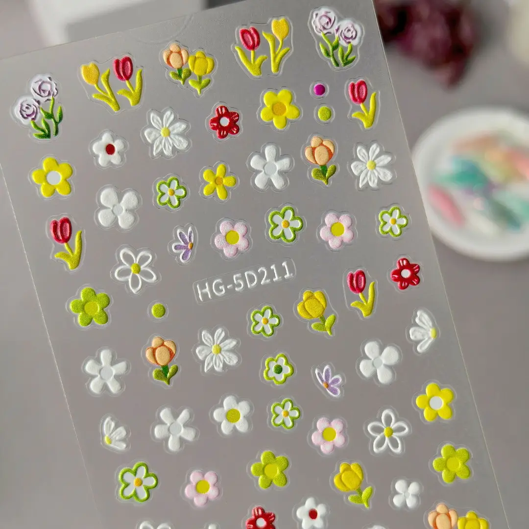 Spring Colorful Flower Nail Stickers, Various Mixed Designs, 3D Waterproof Flower 5D Embossed Nail Stickers, Hg Model — feature 11