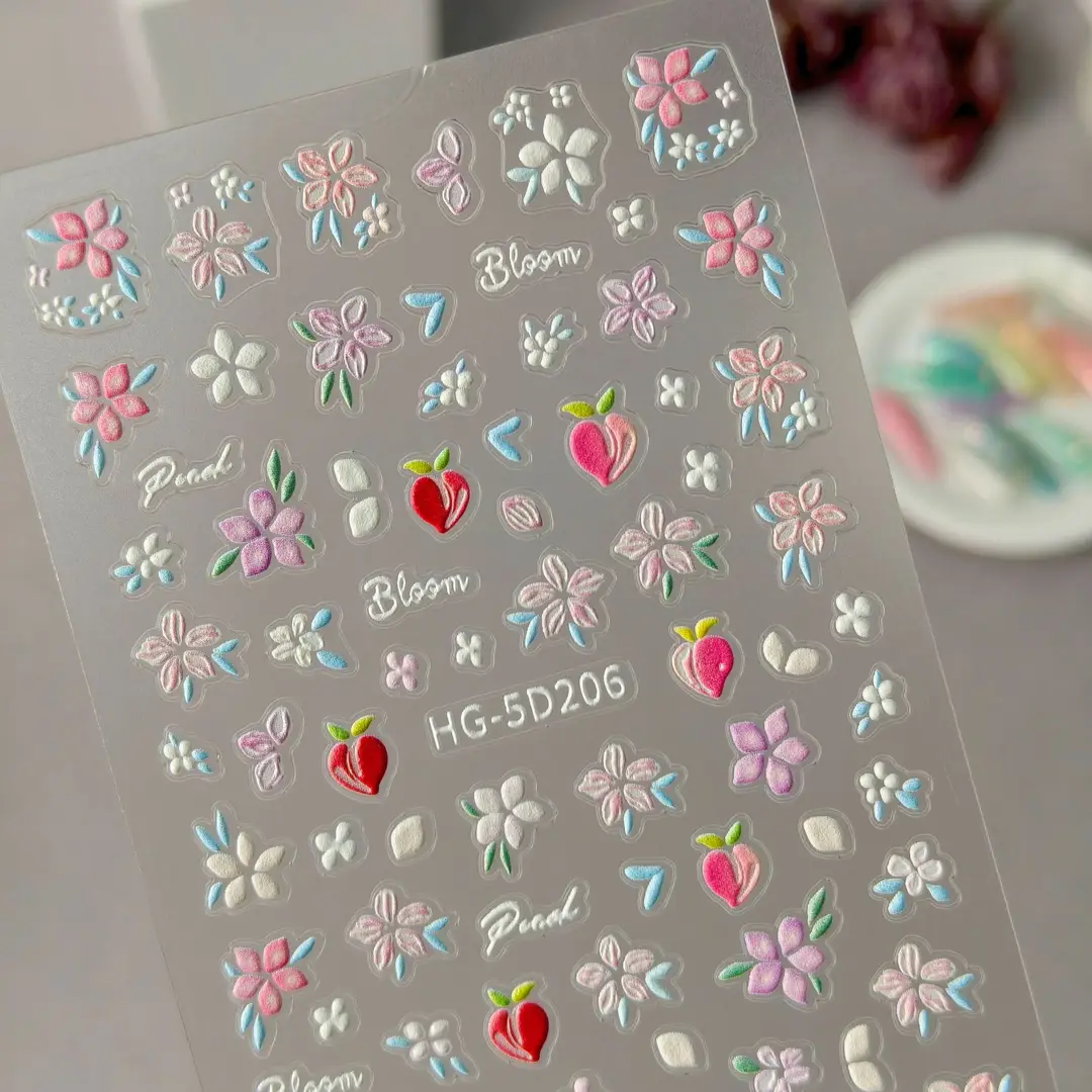 Spring Colorful Flower Nail Stickers, Various Mixed Designs, 3D Waterproof Flower 5D Embossed Nail Stickers, Hg Model — feature 12