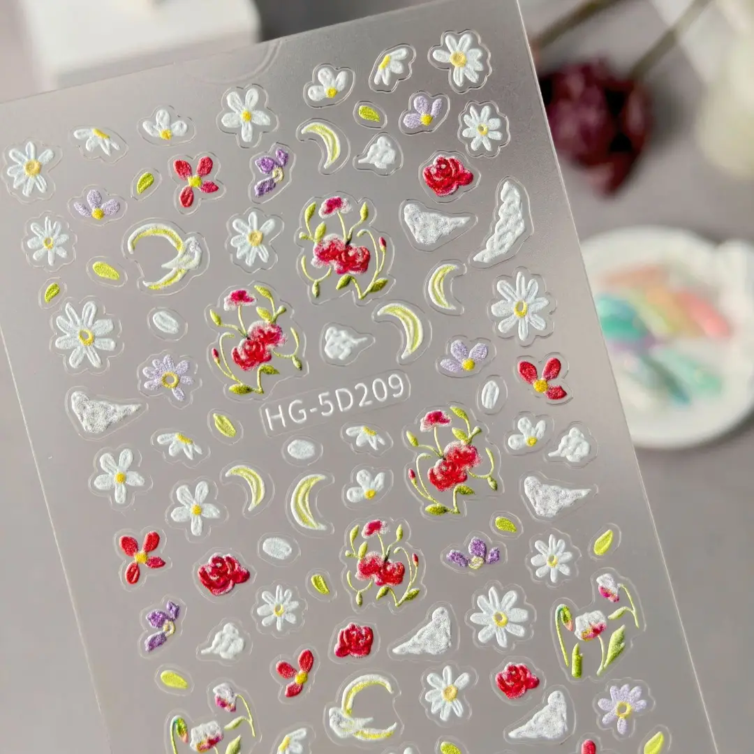 Spring Colorful Flower Nail Stickers, Various Mixed Designs, 3D Waterproof Flower 5D Embossed Nail Stickers, Hg Model — feature 13