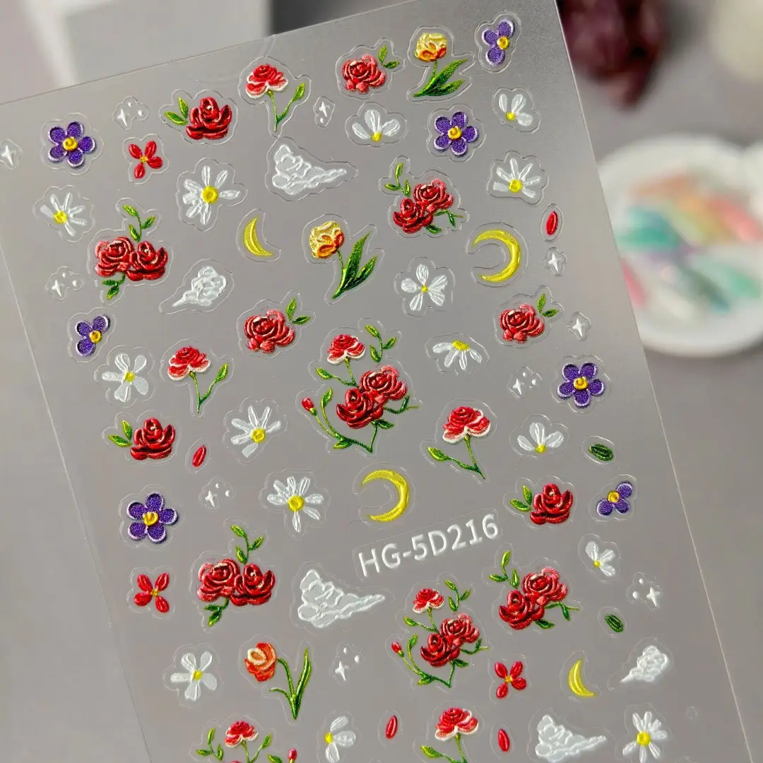 Spring Colorful Flower Nail Stickers, Various Mixed Designs, 3D Waterproof Flower 5D Embossed Nail Stickers, Hg Model — feature 14