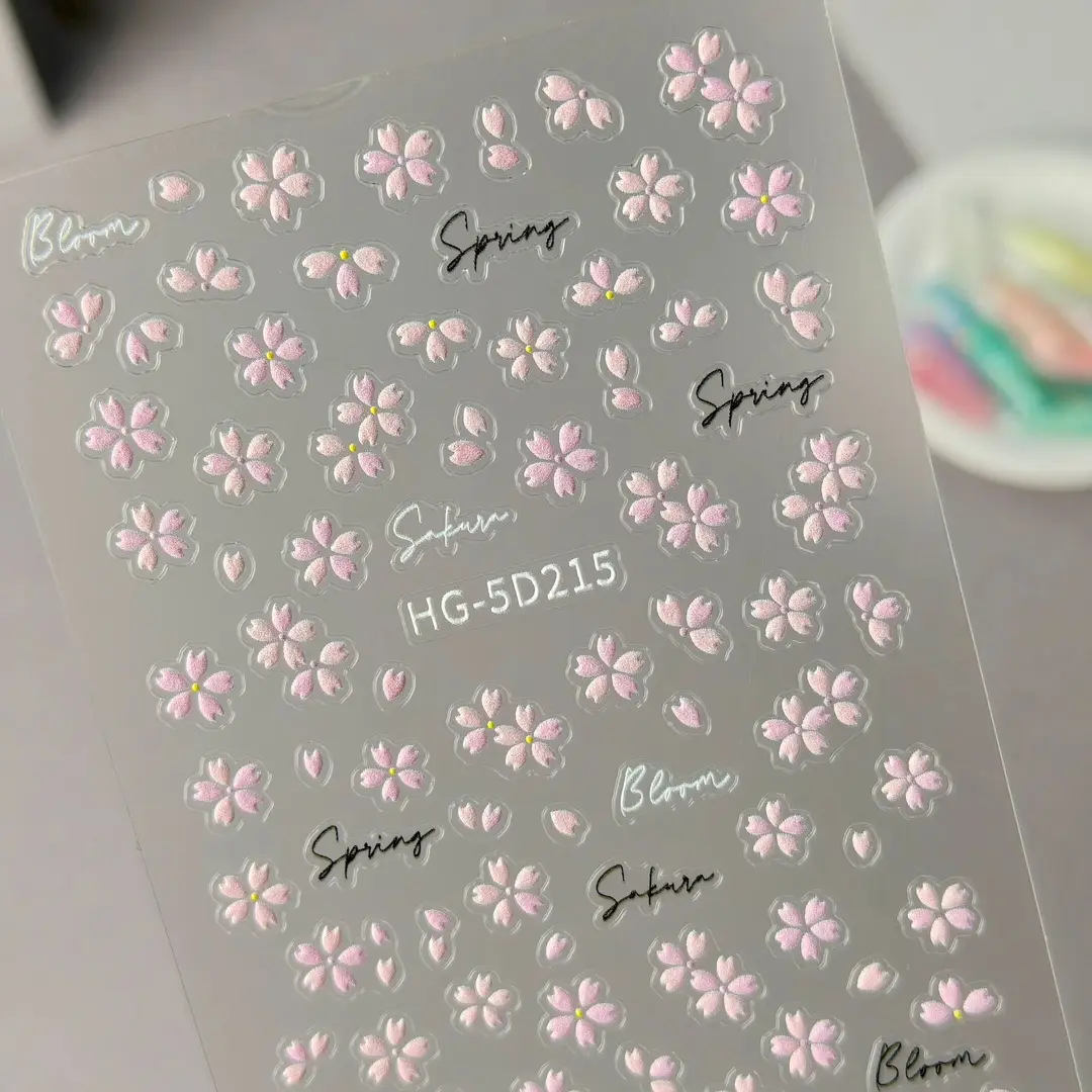 Spring Colorful Flower Nail Stickers, Various Mixed Designs, 3D Waterproof Flower 5D Embossed Nail Stickers, Hg Model — feature 15